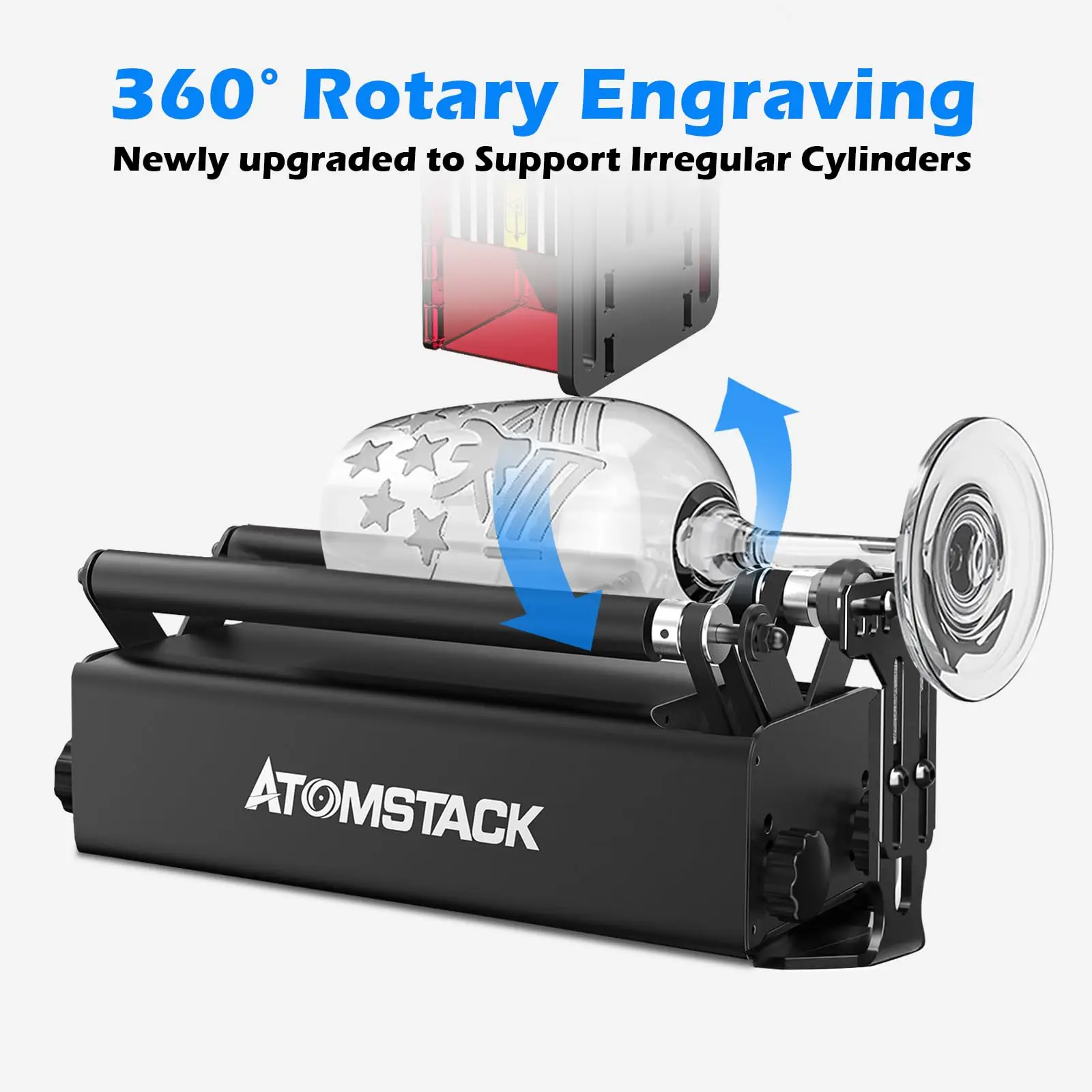 ATOMSTACK R3 Pro Engraver Y-axis Rotary Roller 360° Engraving Cylindrical Objects 4 Heightening Columns 2 Support Shaft 1 Frame