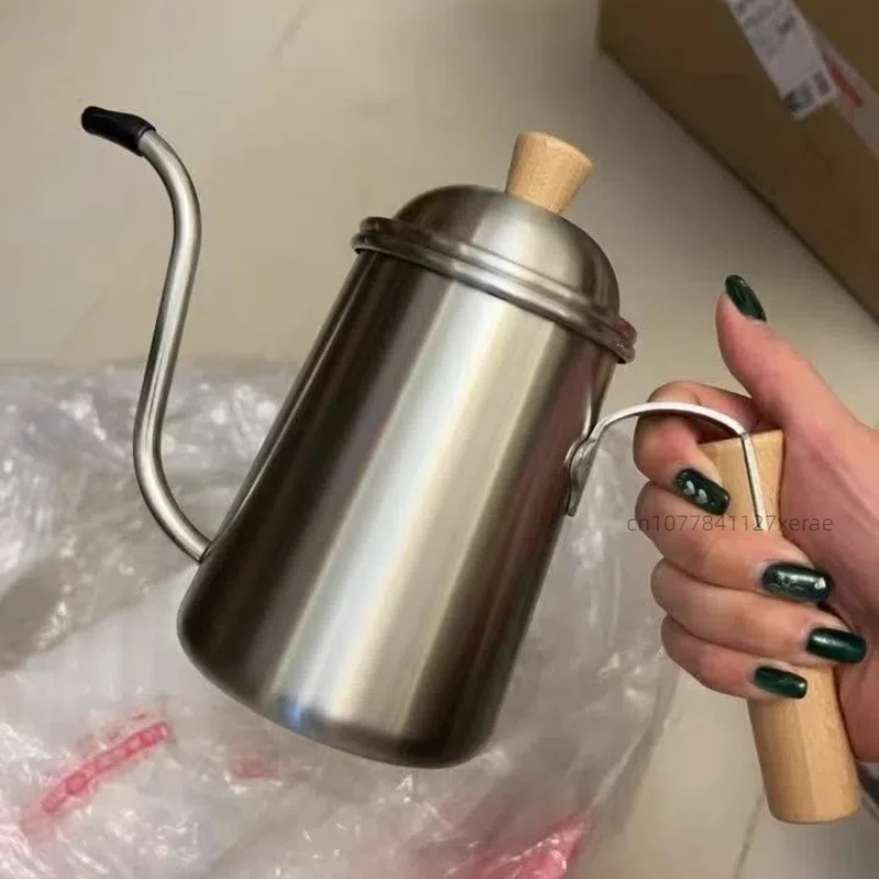 في الهواء الطلق النمط الياباني 304 الفولاذ المقاوم للصدأ مقبض خشبي صنبور طويل 600 مللي غرامة الفم المهنية اليد يخمر إبريق قهوة