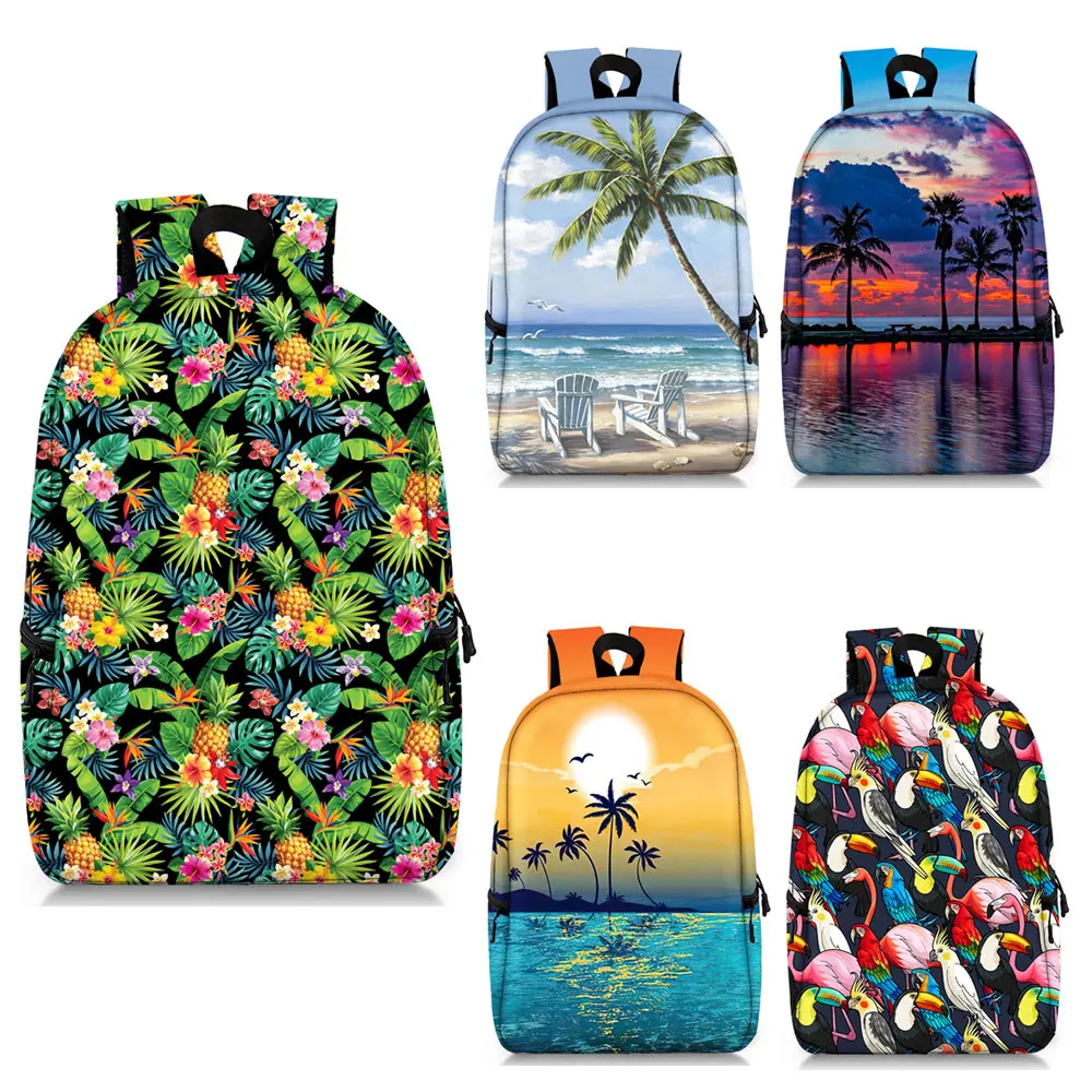 Tropical Hawaiian Beach Style Backpack Sunset Coconut Palm Tree Women Rucksack Summer Shoulder Bags for Travel Laptop Backpack