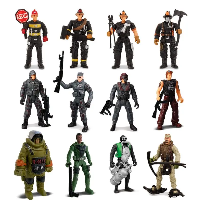 12 Stück Armee Männer Spezial einheiten Soldaten Feuerwehr mann Ingenieur Action figuren Spielset Militär waffe Modell bewegliche Puppen für Kinder geschenke