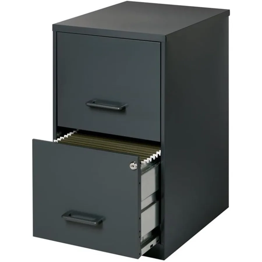 18 2-Drawer Modern Metal Filing Cabinet, Black, Durable Steel Construction, Locking High-Side Drawers for Letter-Size Files, Co