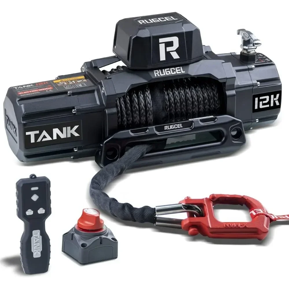 

RUGCEL WINCH 12000lb New Waterproof Electric Synthetic Rope Winch 12V with Hawse Fairlead