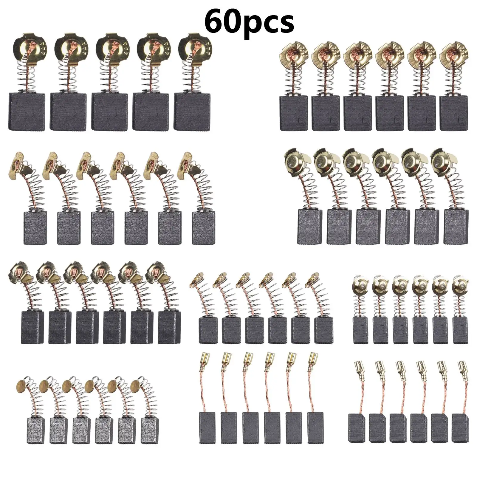 60Pcs/set 10 Sizes Electric Motor Carbon Brushes Replacement For Power Tool Hammer Drills Circular Saws Replacement Carbon Brush