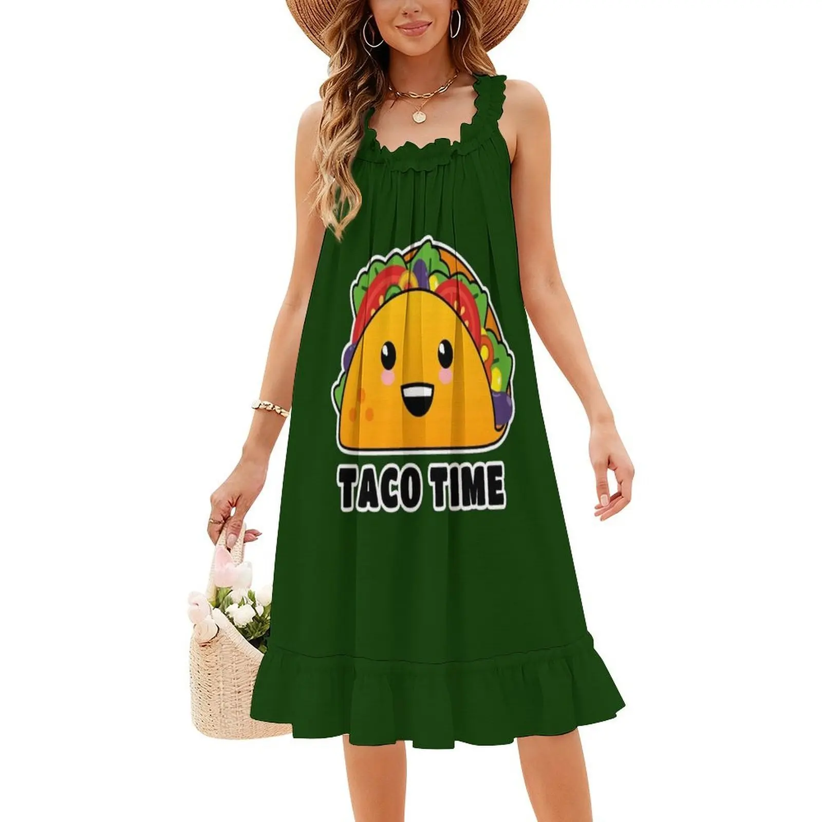 تاكو الوقت! فستان Yummy Kawaii Taco ذو فتحة عنق على شكل قلب فستان أنيق للحفلات الصيفية للنساء Taco Tacos Kawaii Taco Kawaii Food