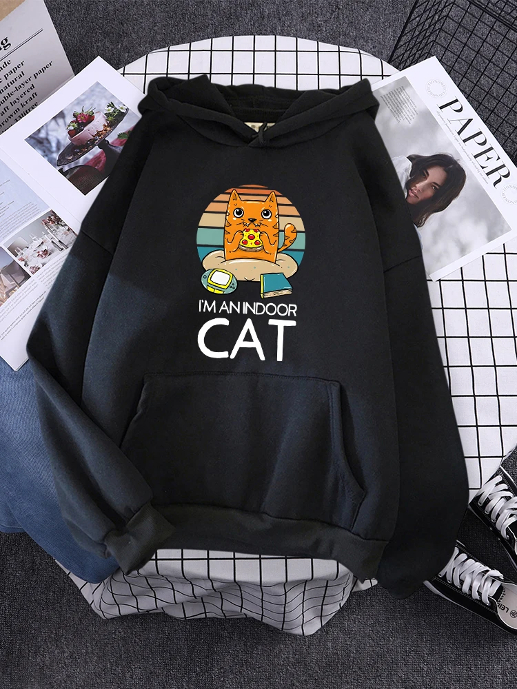 I'M An Indoor Cat I Love Pizza Game Books Hoodie Woman Autumn Crewneck Pullover Hip Hop Loose Hoody Vintage Trendy Women Clothes