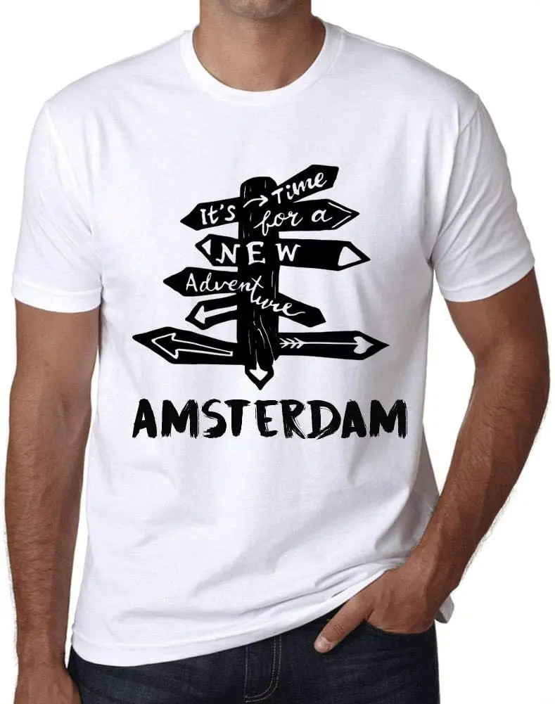 T-shirt graphique à manches courtes pour homme, It's Time for A New Adventure in Amsterdam, respectueux de l'environnement, édition limitée