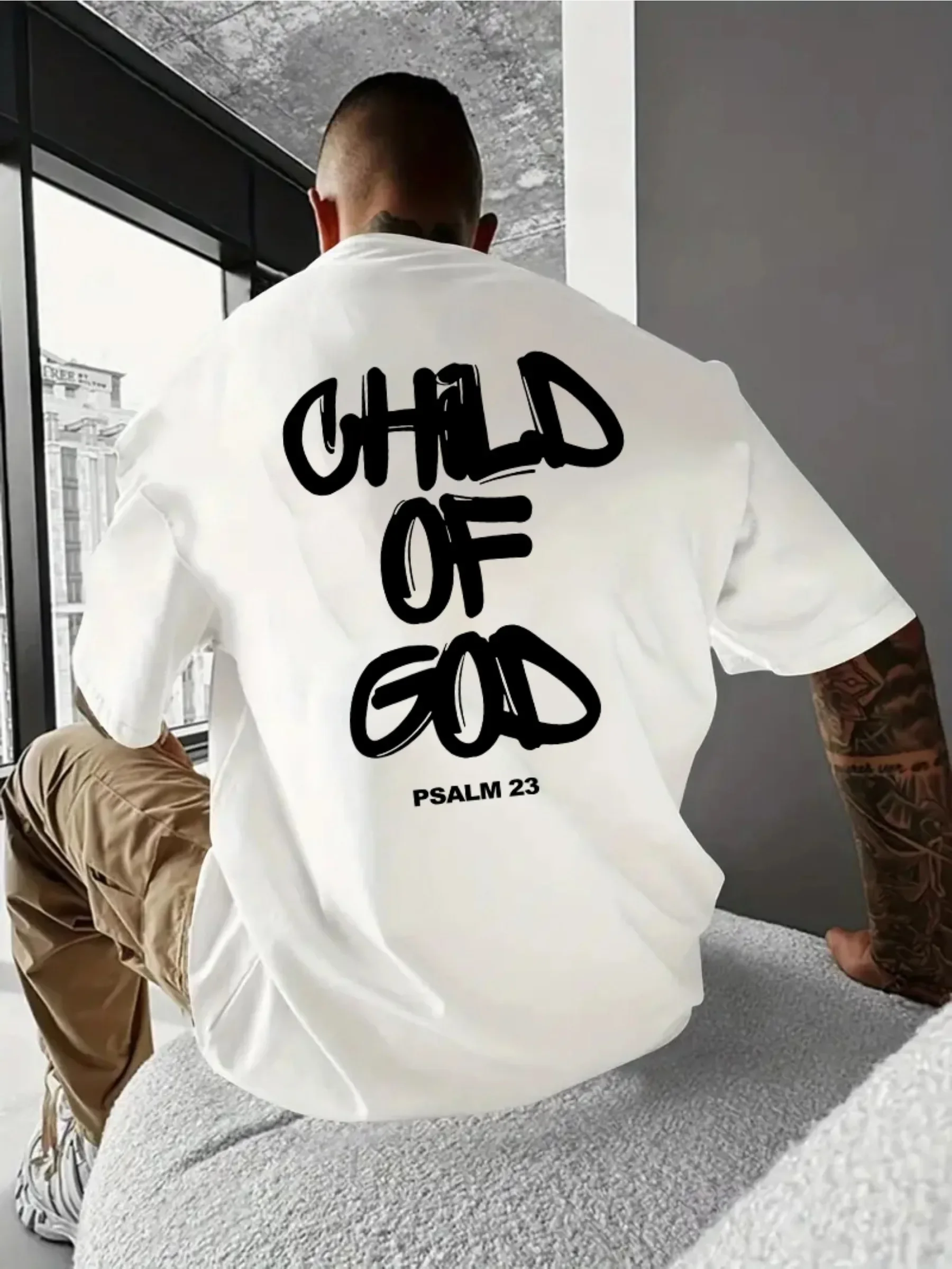 مزمور 23 تي شيرت رجالي عصري وكاجوال مقاس كبير مطبوع عليه شعار مقاس كبير #2