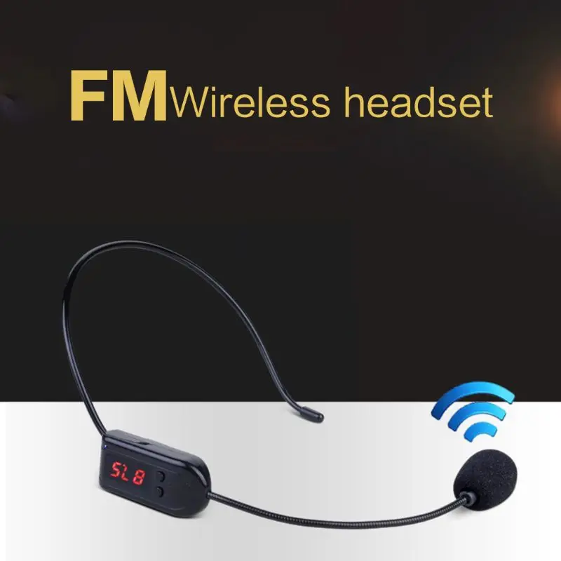 FM Wireless Microphone Headset High-definition Digital Tube Display Frequency Microphone Headset 15-20m/49-65in Drop Shipping