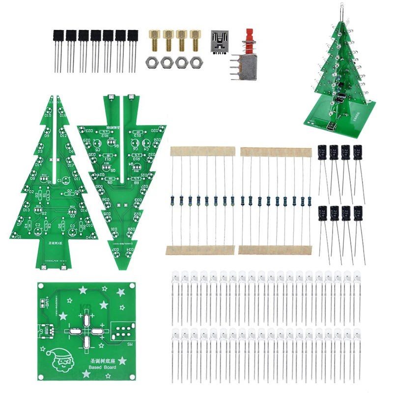 GREATZT Three-Dimensional 3D Tree LED DIY Kit Red/Green/Yellow LED Flash Circuit Kit Electronic Fun Suite