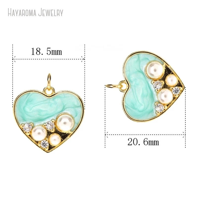 

2Pcs Pendant Wholesale Invisible Setting Hearts Heart Shape Point Enamel Copper Blue Gold Color Charms PM46348