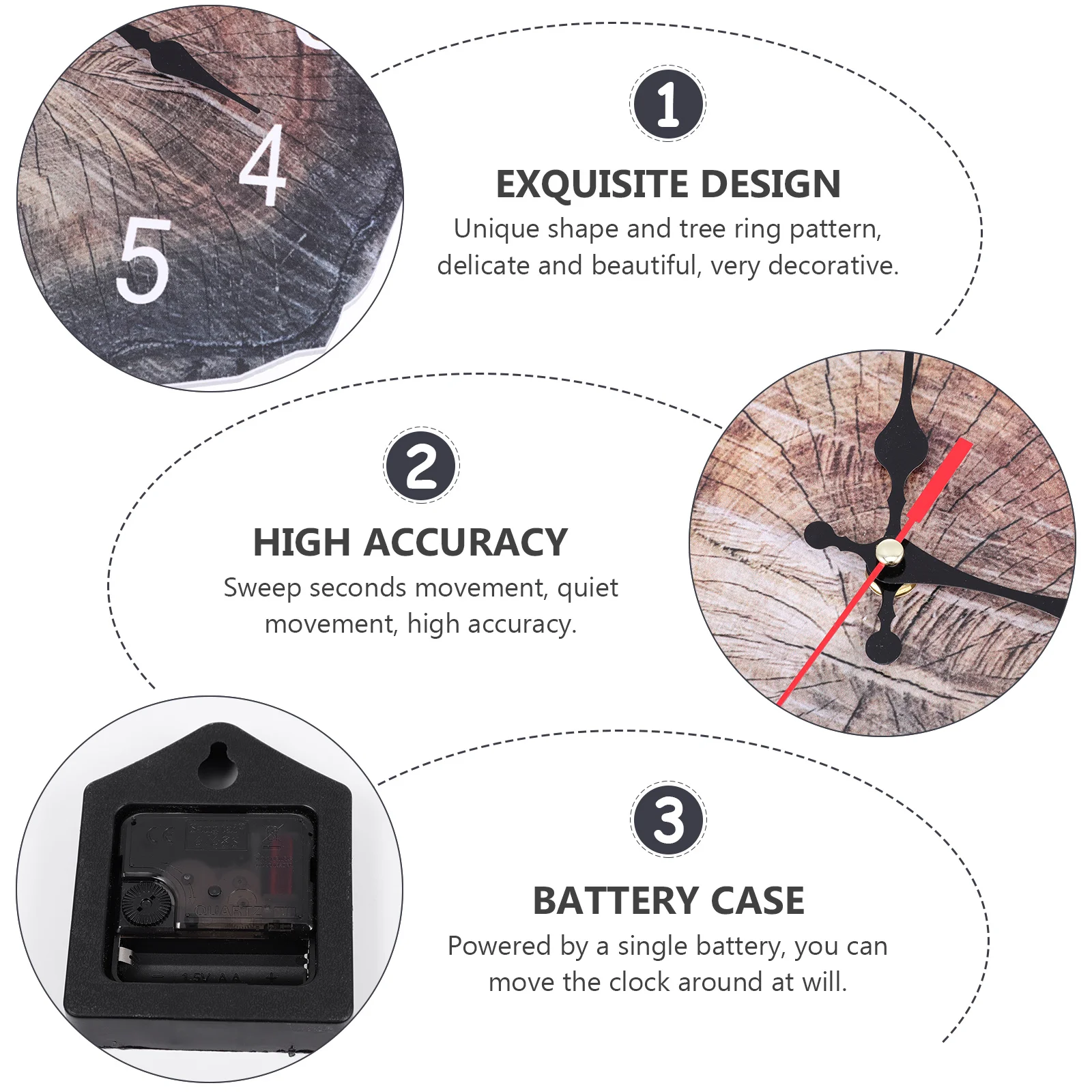 

Stylish Wall Clock Mute Wood Material Simple Design Household Clock for Living Room Bedroom Home Decor Wood Wall Pendant