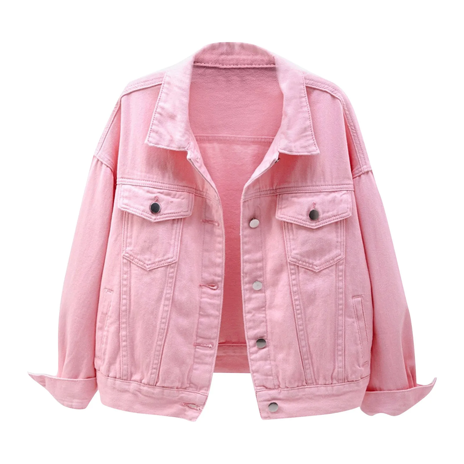 Women's Cropped Denim Jacket Retro Classic Streetwear Pocket Design Coat Spring Casual Solid Color Long Sleeve Button Denim Coat