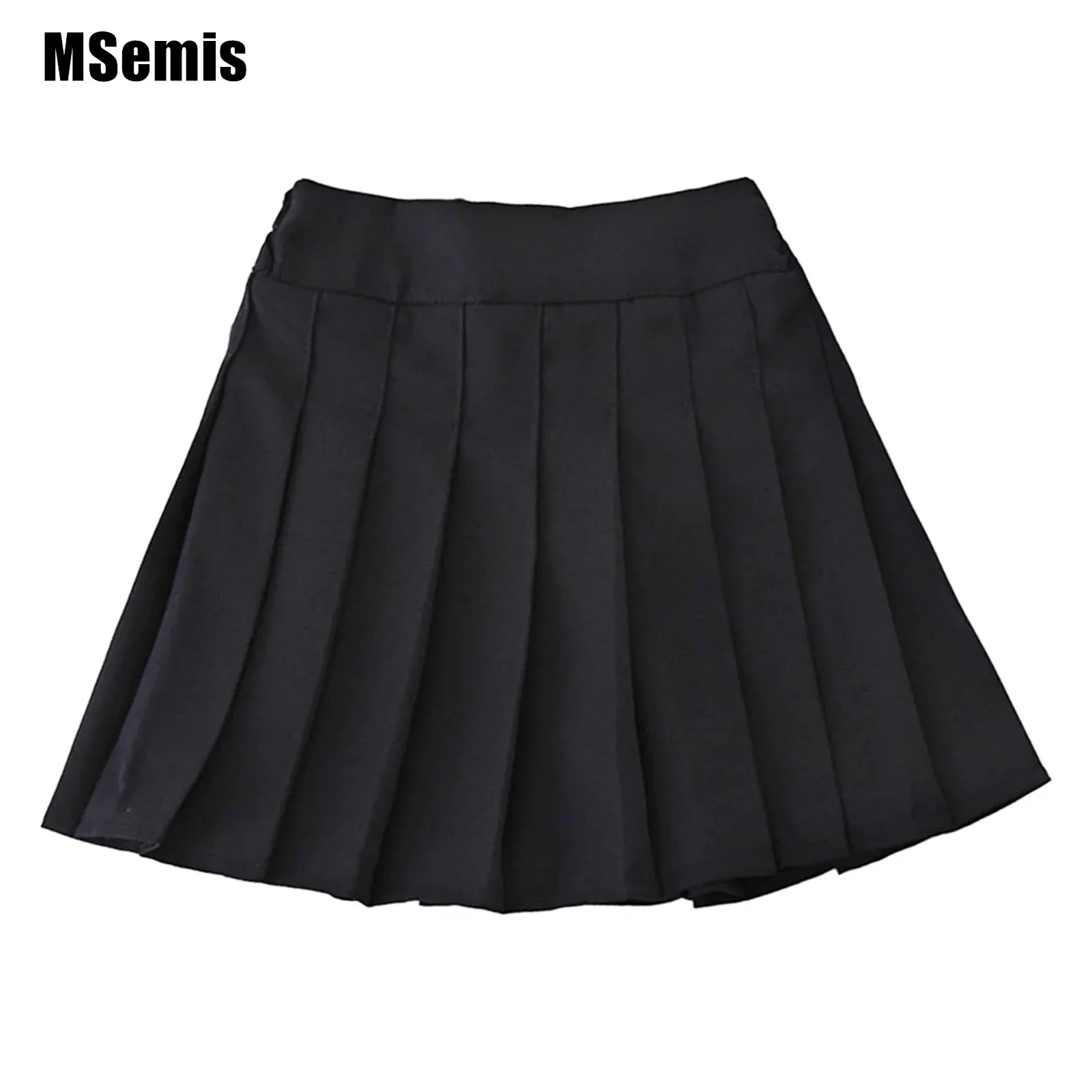 

Kids Girls Pleated Skirt Solid Color Back Elastic Band High Waist School Uniform Mini Skirt with Shorts for Daily Casual