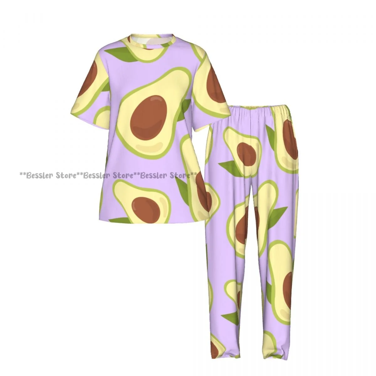 Women's Comfort Pajamas Women's Colorful Avocado Short Sleeve Set Sleepwear