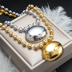 6mm Beaded Necklace Hip Hop Punk Metal Choker Waterproof Non-fading Stainless Steel Jewelry Wholesale Oval Pendant Chain Women
