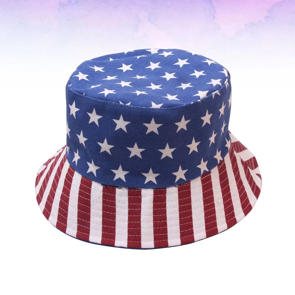 

American Flag Cotton Outdoor Bucket Hat Wide Brim Sun Protection Travel Fishing Hiking Lightweight Breathable Comfortable Summer