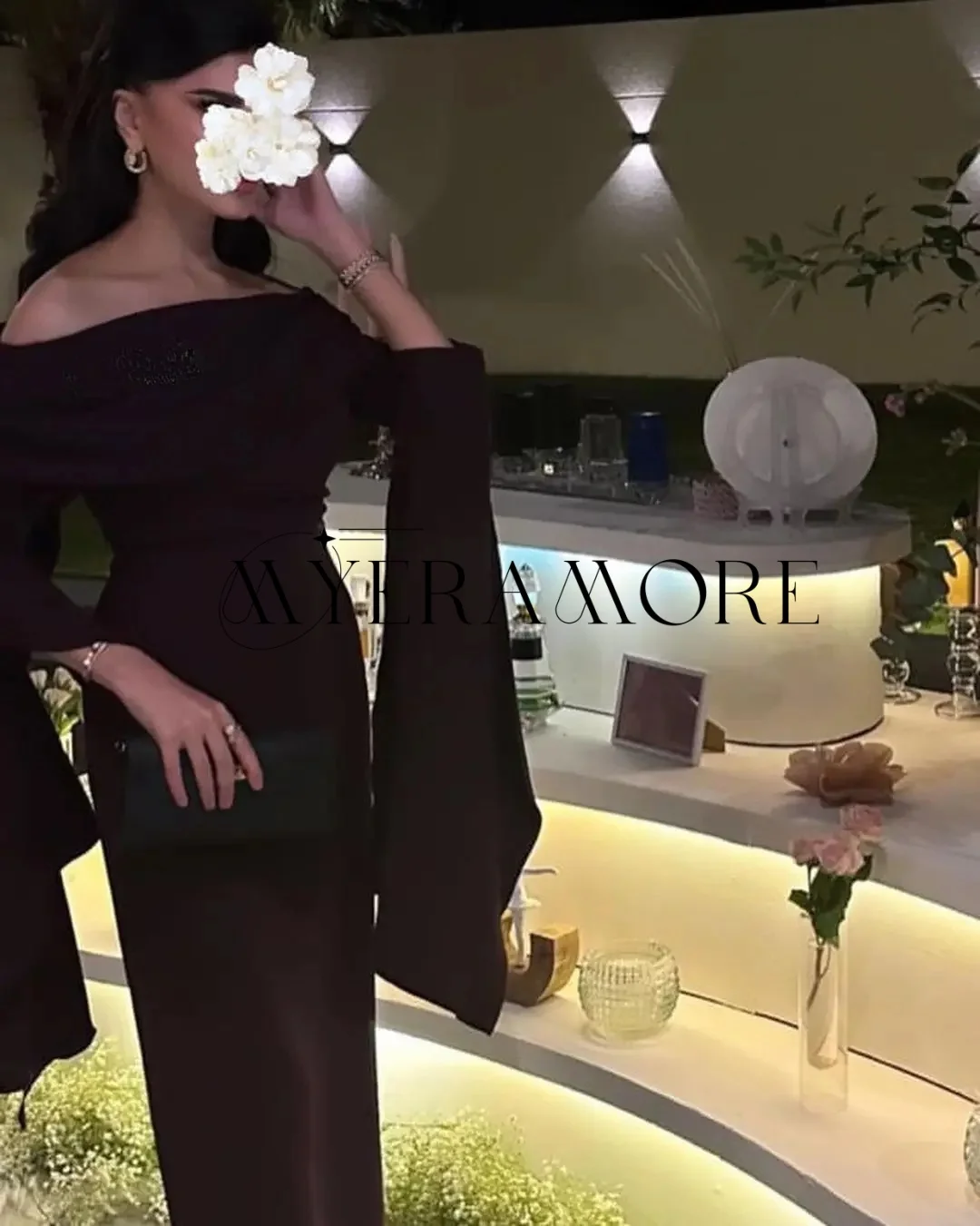 Modische schulterfreie Abendkleider, blauer Tüll, A-Linie, bodenlang, Ballkleider, maßgeschneidert