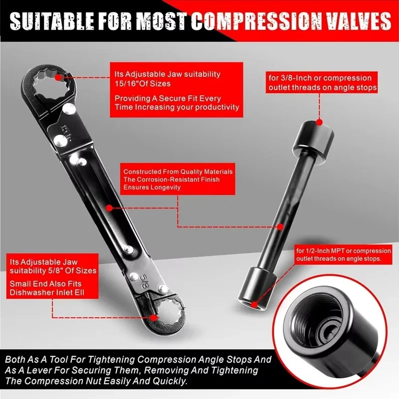 Stainless Steel Double-Ended Pipe Faucet Servicing Wrench Double-Ended Auto Repair Socket Wrench Bathroom Hose Repair Wrench