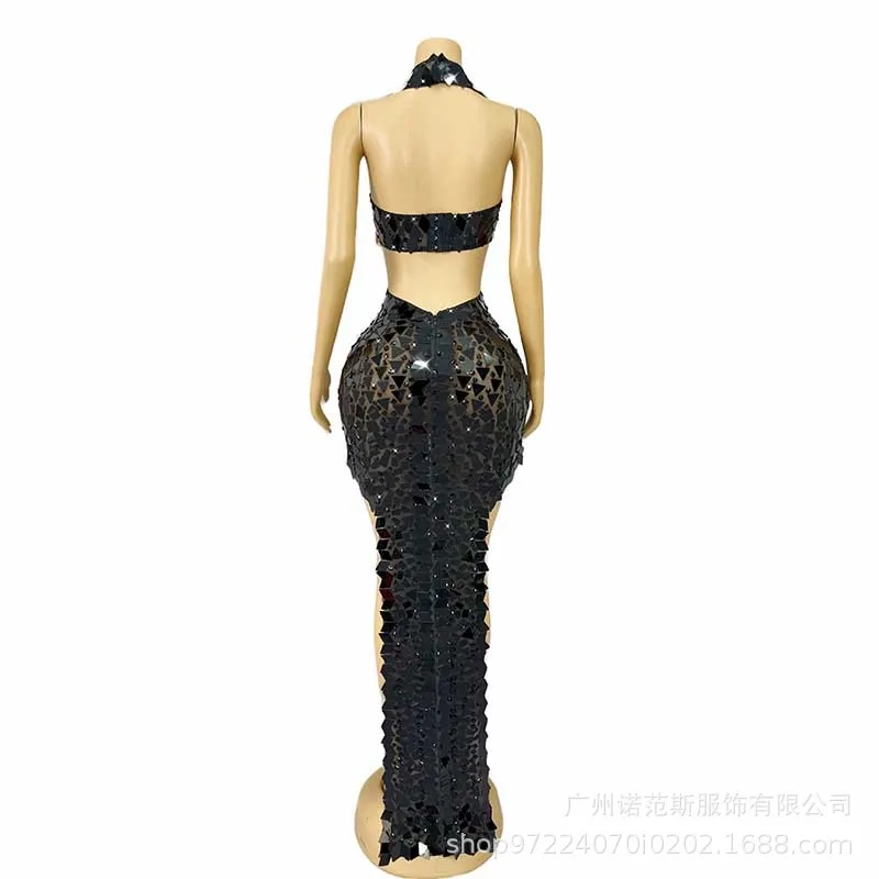 Sexy Black One-piece High-fork Dress Black Trendy Clothes Catwalk Performance Clothes Female Singers High-end Atmosphere Vestito