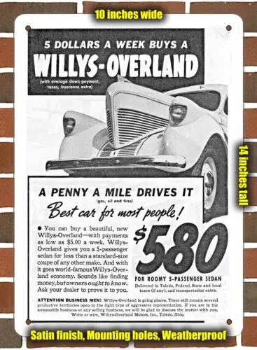 Metal Sign - 1939 Willys-Overland Sedan- 10x14 inches