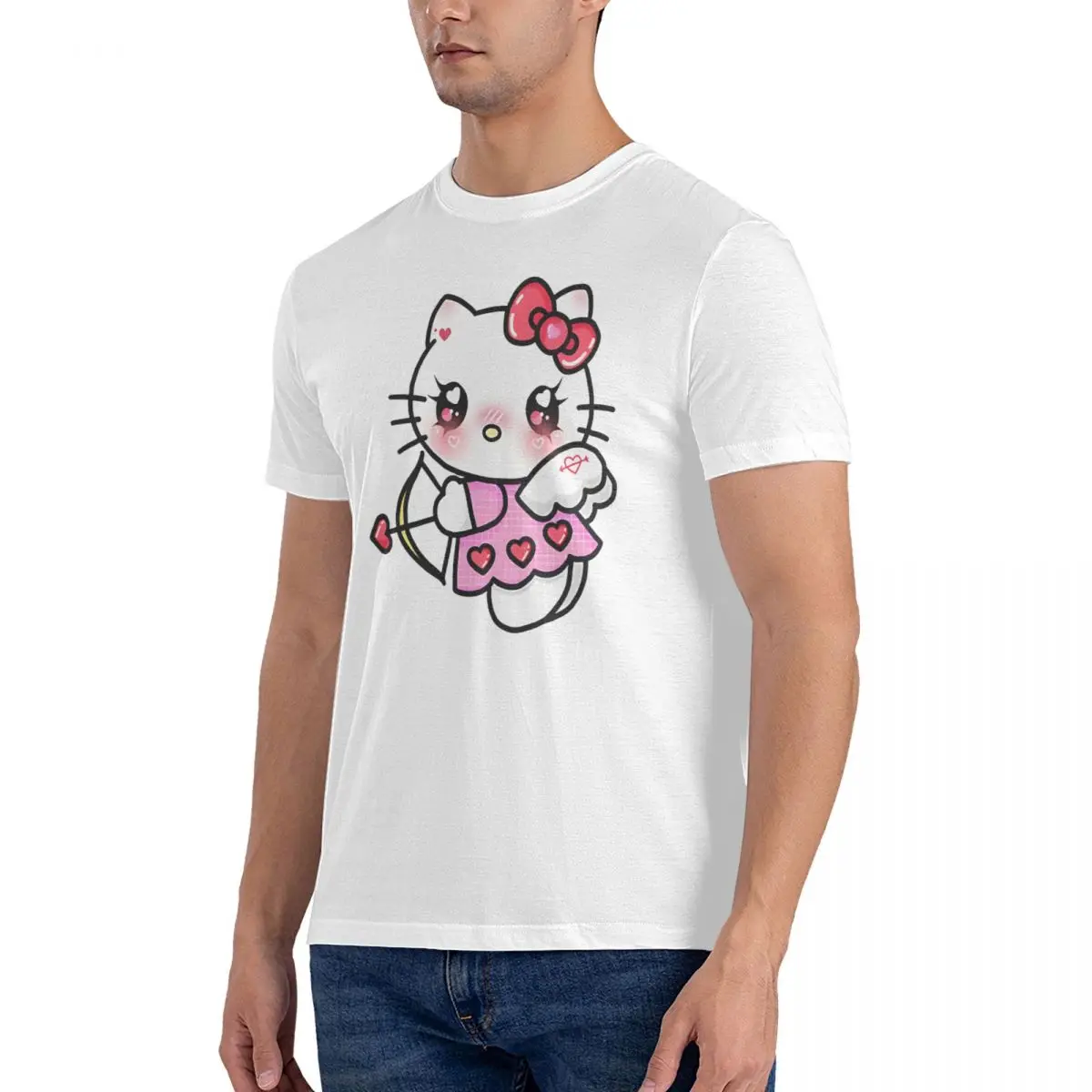 Men's Cupid T Shirt Hello Kitty Pure Cotton Clothing Novelty Short Sleeve Round Collar Tee Shirt Printed T-Shirts