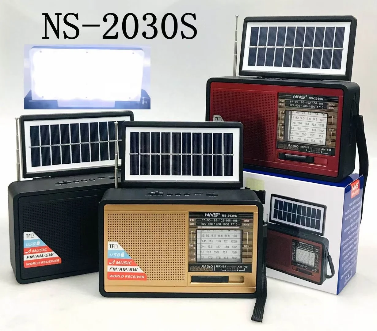 Radio recargable NNS 2030S, reproductor Mp3 con luz Solar, FM, AM, SW, Bluetooth, altavoz con USB, SD, TF