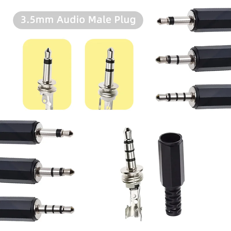 

5Pcs 3.5mm Audio Male Plug Stereo / Mono 2/3/4 Pole Adapter for Microphone Headphone Earphone