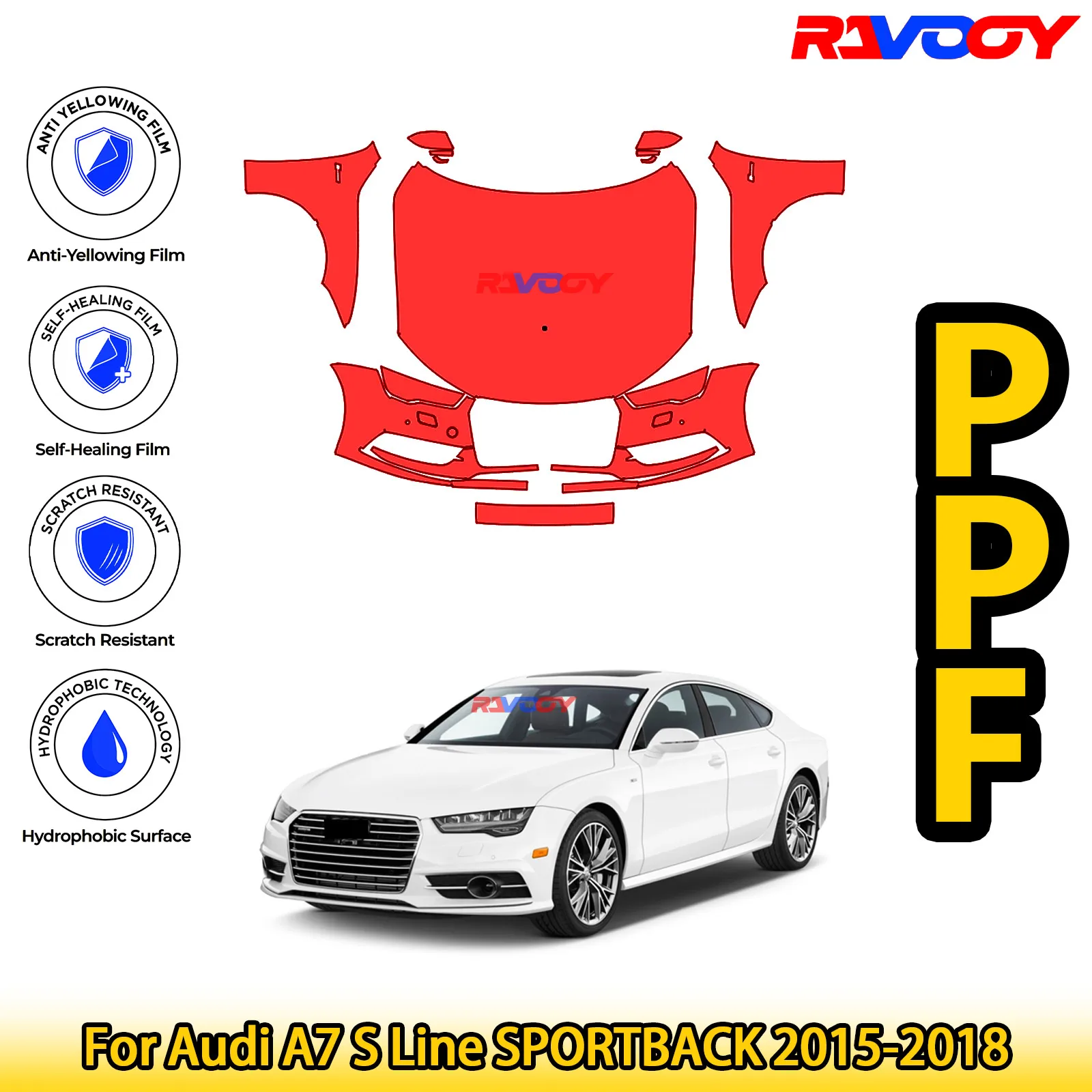 

For Audi A7 S Line SPORTBACK 2015-2018 Glossy Matte Black Precut front PPF Kit Paint Protection Film