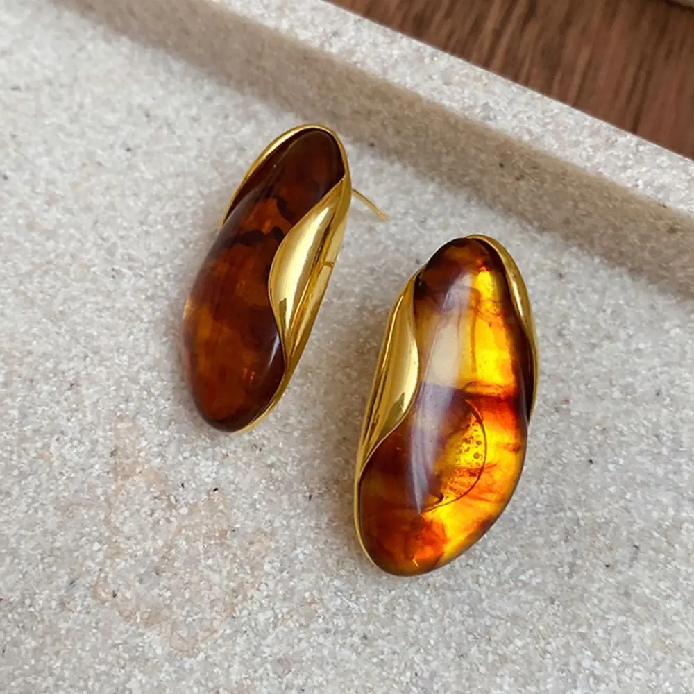 Stainless Steel Resin Amber Earrings Translucent Lightweight Chunky Hoop Earrings Hypoallergenic Acrylic Teardrop Earrings
