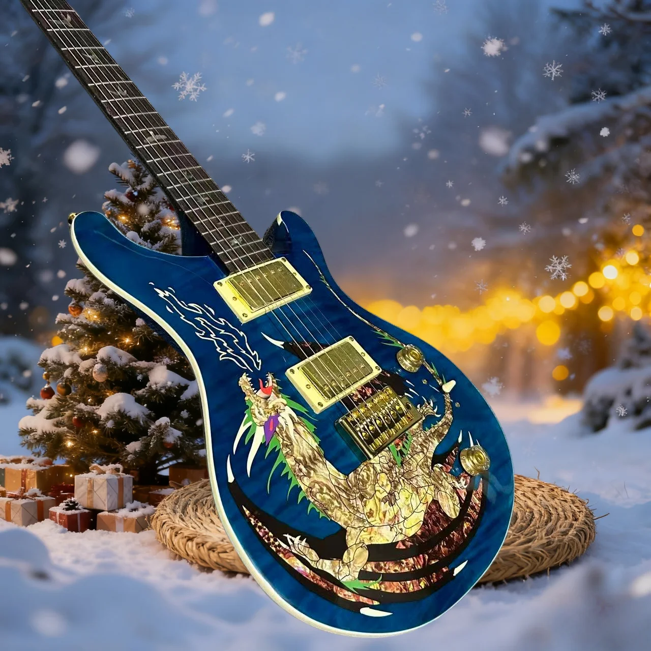 

Free Shipping Blue Rosewood Neck Mahogany Body Custom 24 Dragon Electric Guitar 24 Tone PRS