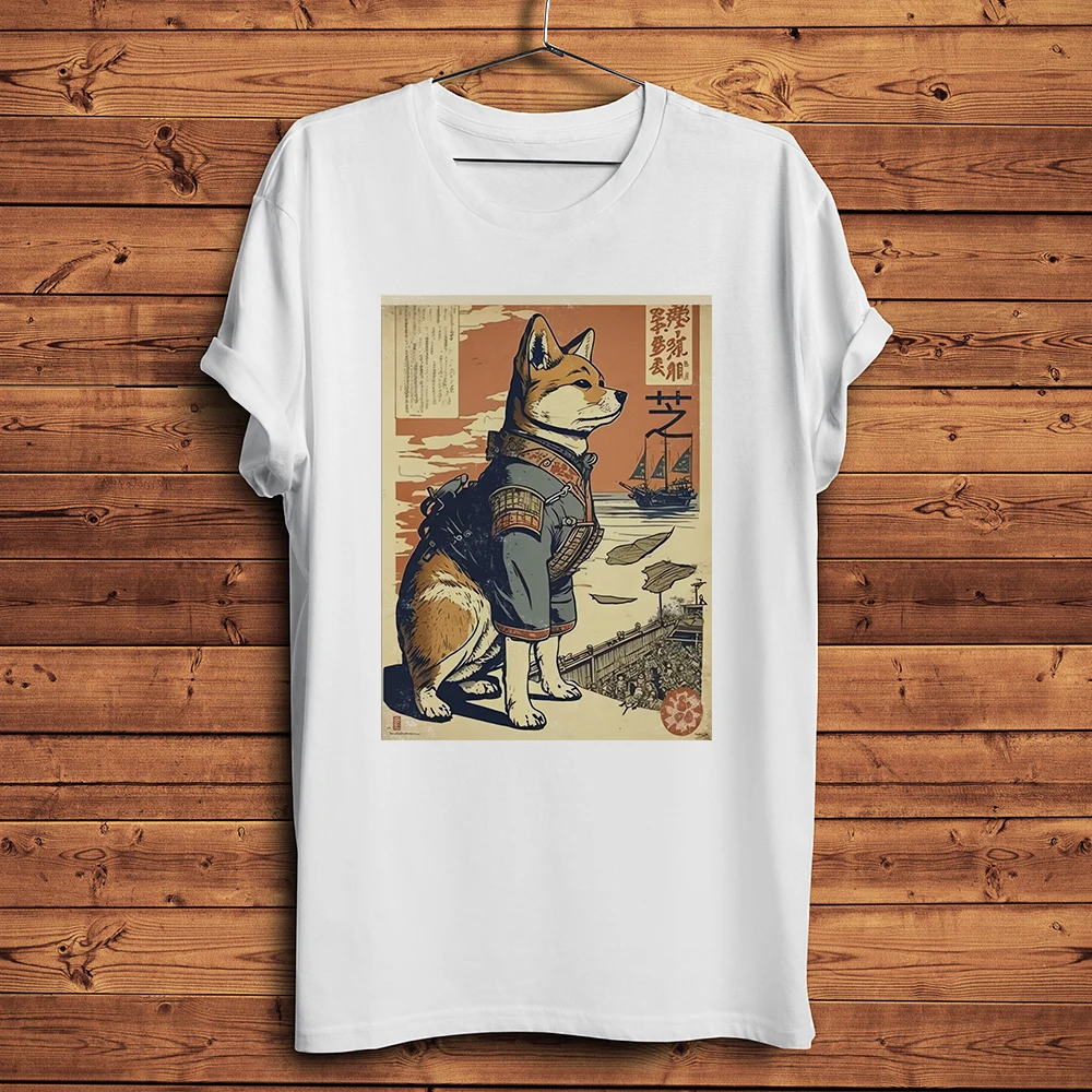 vintage ukiyo Edo Akita dog Shiba Inu Funny ukiyoe TShirt Men Short sleeve casual T Shirt Streetwear Unisex Tee breathable