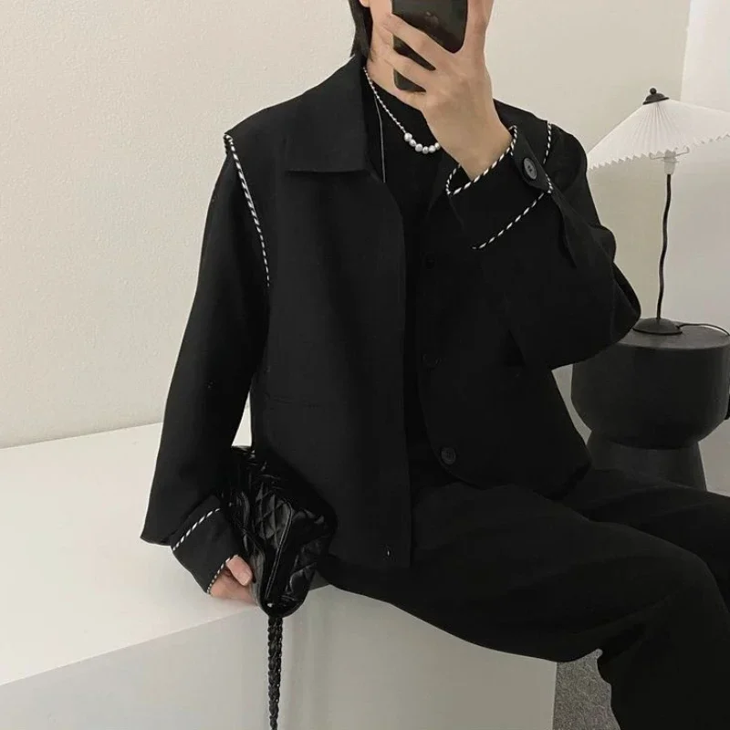 Coats Cropped Jacket for Men Striped Party Man Suits and Blazers Short Classic New in Elegant Spring Clothes Korean Style Summer