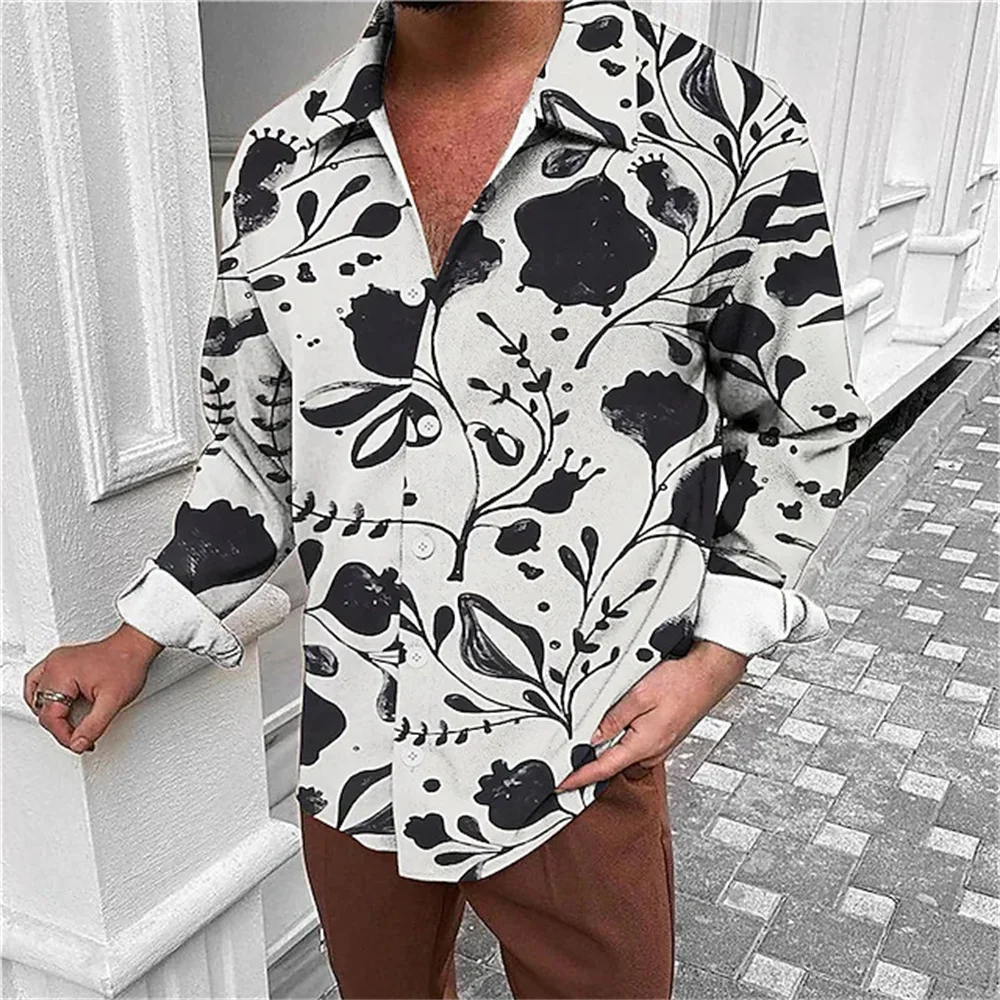 Autumn men's casual versatile fashion street men's shirt lapel single-breasted men's simple geometric long-sleeved shirt