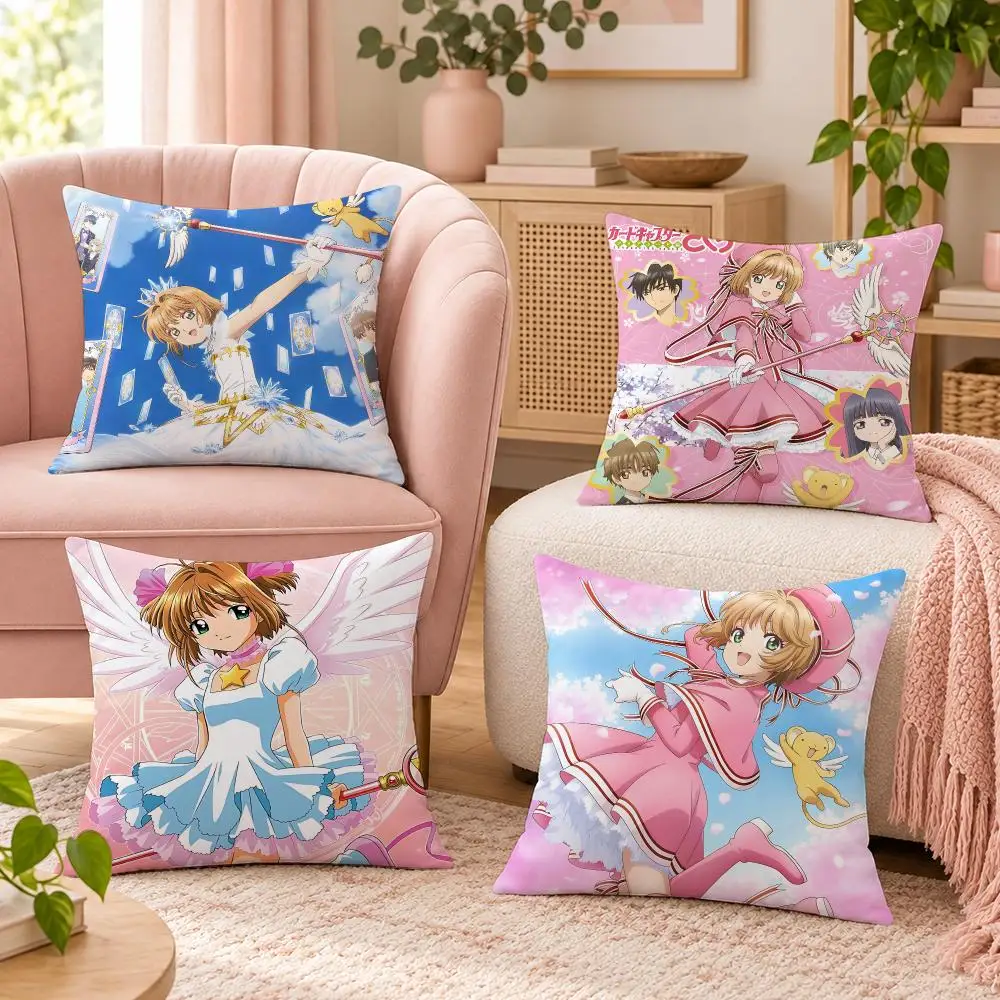 Anime C-Cardcaptor Sakura Cushion Cover Soft Short Plush Pillow Cases Hidden Zipper Cutecore Sofa Bedroom Home Decor Gift