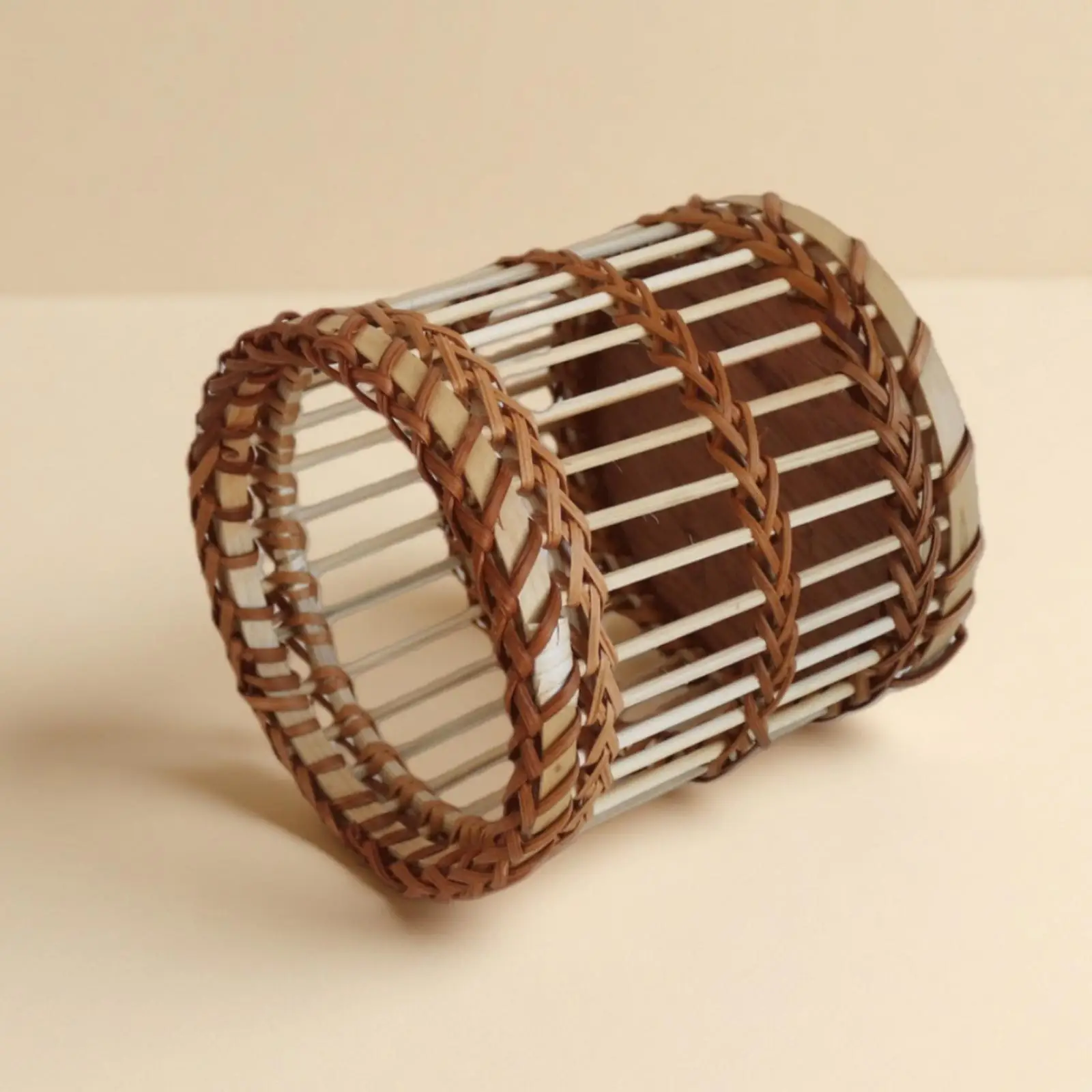 2 Pieces Cylindrical Bamboo Pen Holder Multipurpose Bamboo Pen Holder Woven Desktop Organizer Natural Long-Lasting