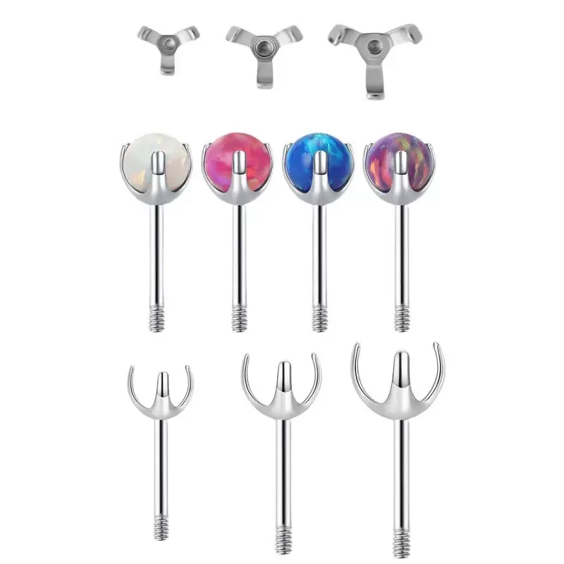 20Pcs/Lot Titanium Steel 3-Claw External Thread Ear Stud Blanks DIY Zircon Helix Earring Piercing Jewelry Accessories