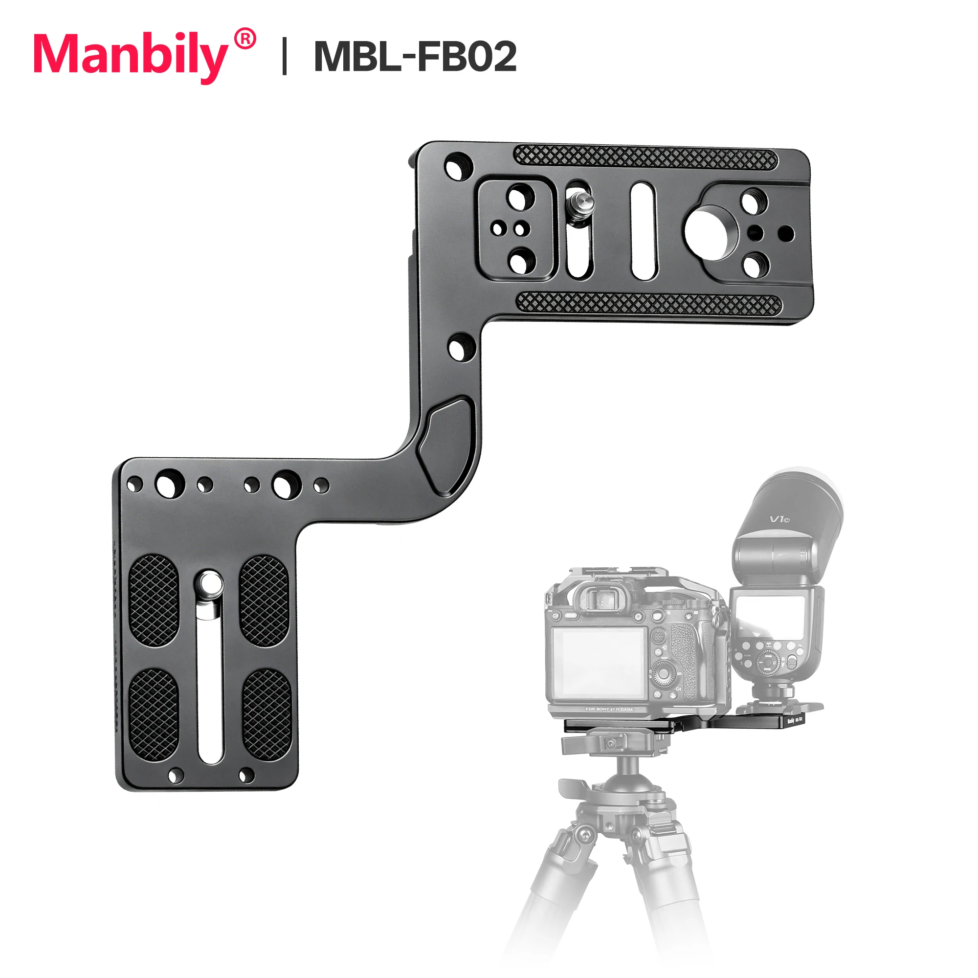 Кронштейн для вспышки Manbily MBL-FB02 с быстросъемной пластиной Arca и винтом 1/4 для камер Canon, Nikon, Fujifilm XT4 и других аксессуаров