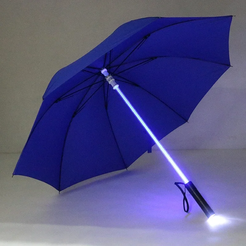 LED Flashing Transparent Umbrella  Red Rain Umbrella for Men and Women Waterproof and Windproof for Hiking Night Walks