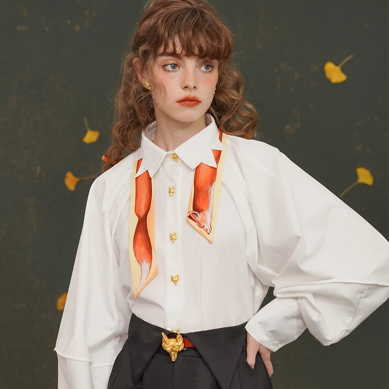Long Hand Painted Fox Narrow Scarf for Women, Four Seasons Accessories