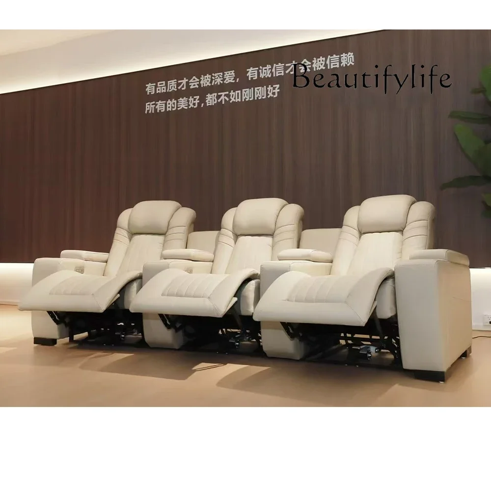 Q Luxury Recliner Genuine Leather Sofa Chair for Home Theater Modern Electric Power Reclining Seat with Footrest and Cup Holders