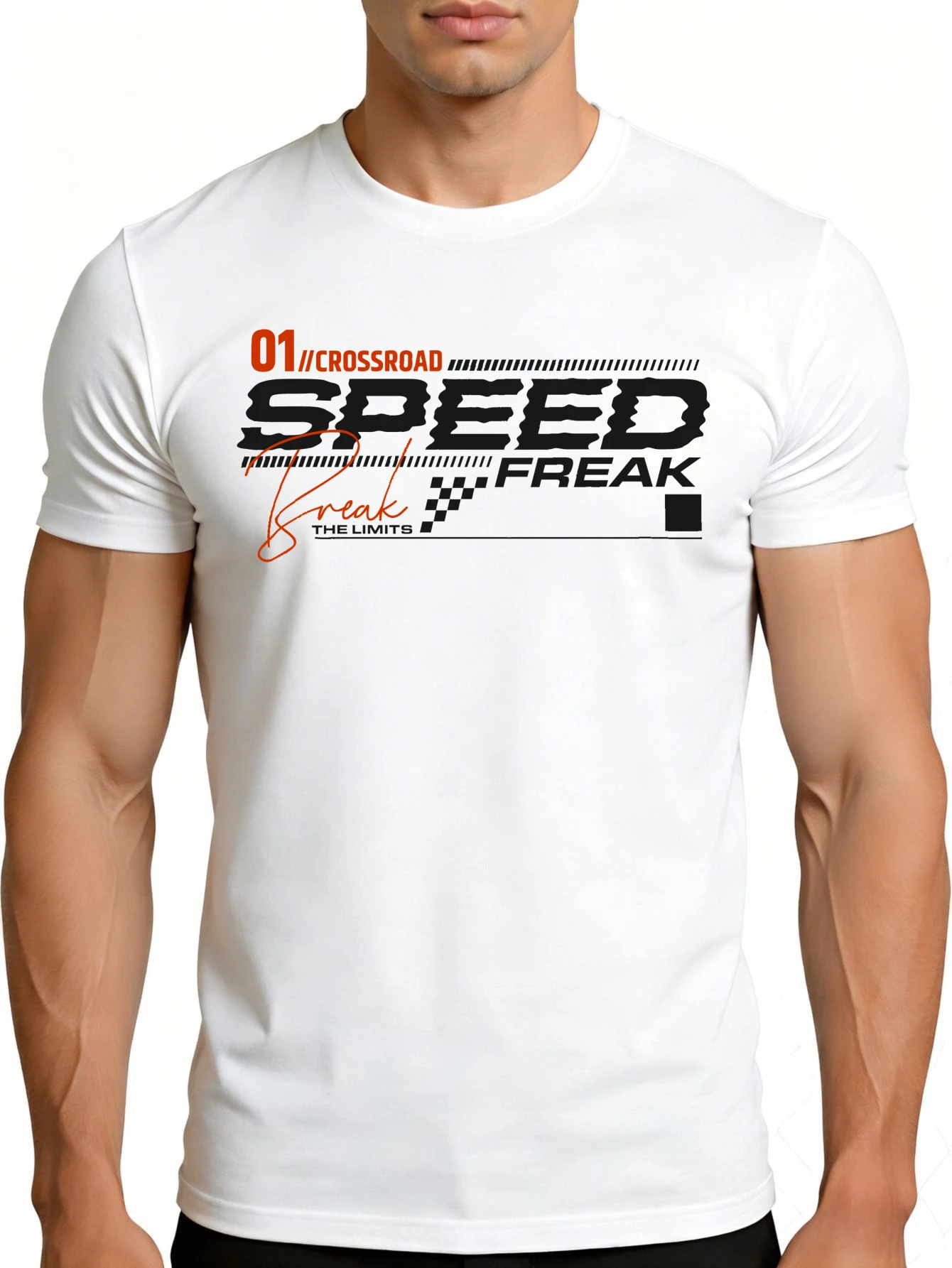 Casual Sports Style Men's T-Shirt, Featuring a Graphic Design of a Speed-Fanatic Crossroads, Suitable for Spring, Summer, and Autumn Wear, Ideal for Fitness Enthusiasts and Racing Fans