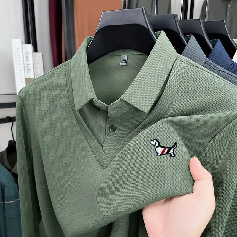 Casual Designer Fashion Men's Lapel Print Polo Shirt Fake Two‑Piece Long Sleeve Original T-Shirt Commuting Versatile Men's Wear