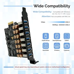USB 3.2 Gen1 PCI Express Multiplier PCI E to 7 ports USB 3 Hub Expansion Adapter Card PCI-E 1X Controller for Desktop