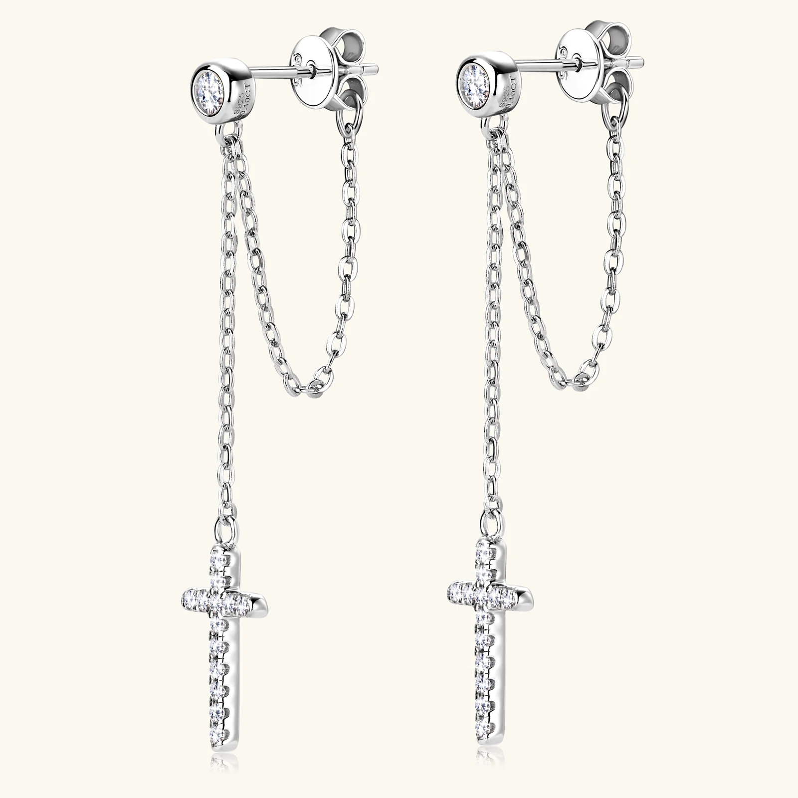 

S925 Silver Plated 18K Gold Light Luxury Tassel Cross Moissanite Earrings 0.2ct