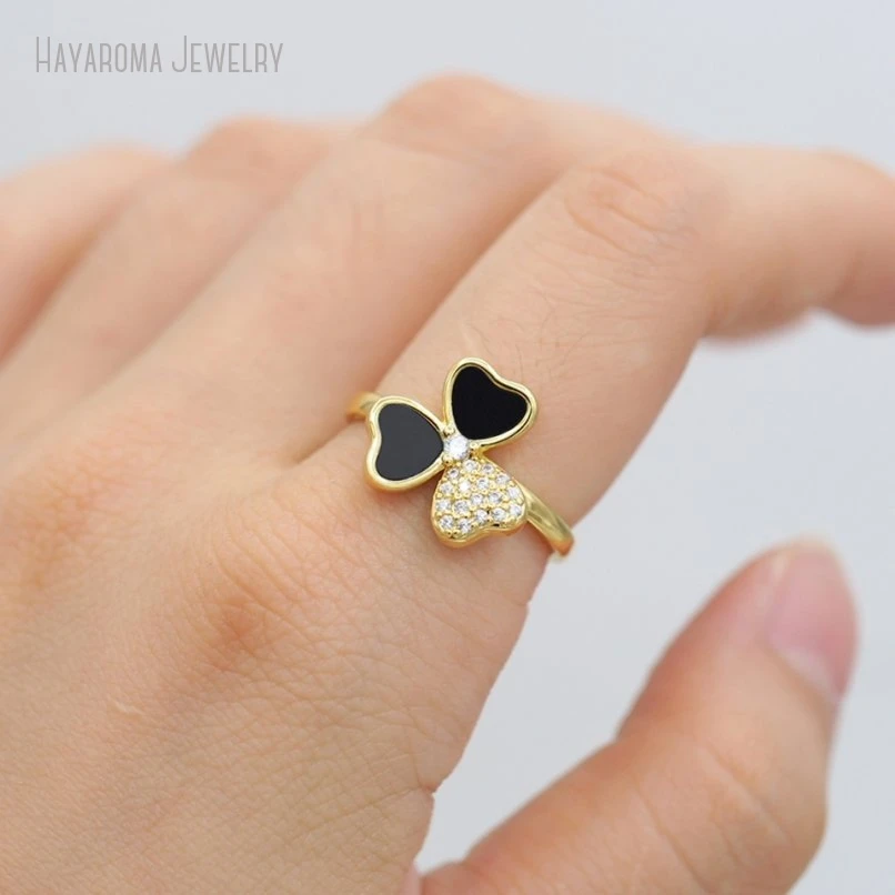 10Pcs Gift For Her Black Red Metal Semi-precious Stone Agates Onyx Cubic Zirconia Gold Color Invisible Setting Ring RM50877