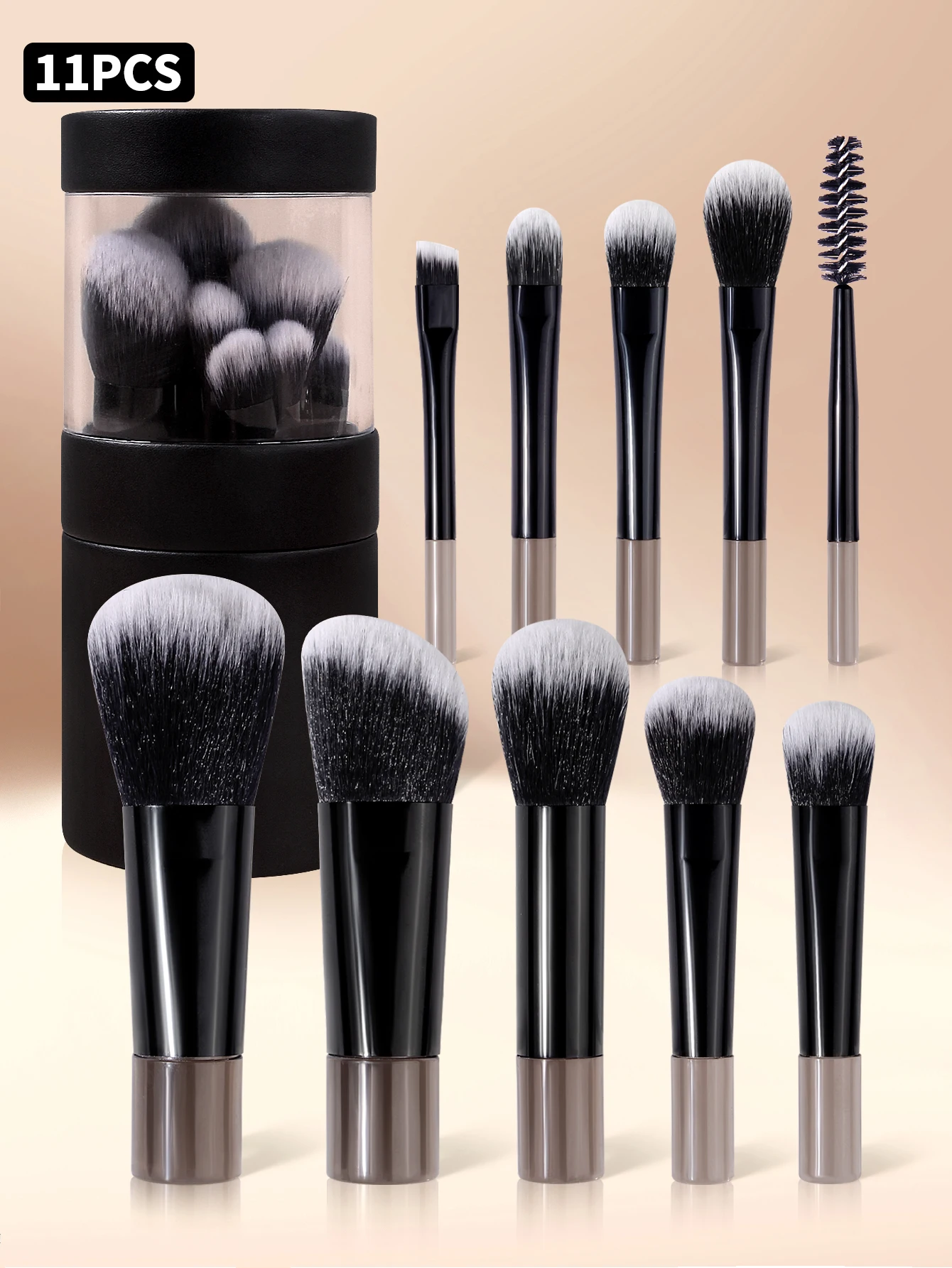 11Pcs Makeup Brush Set With Storage Holder, Professional Cosmetic Brushes Kit For Foundation Blush Eyeshadow Daily Make‑up
