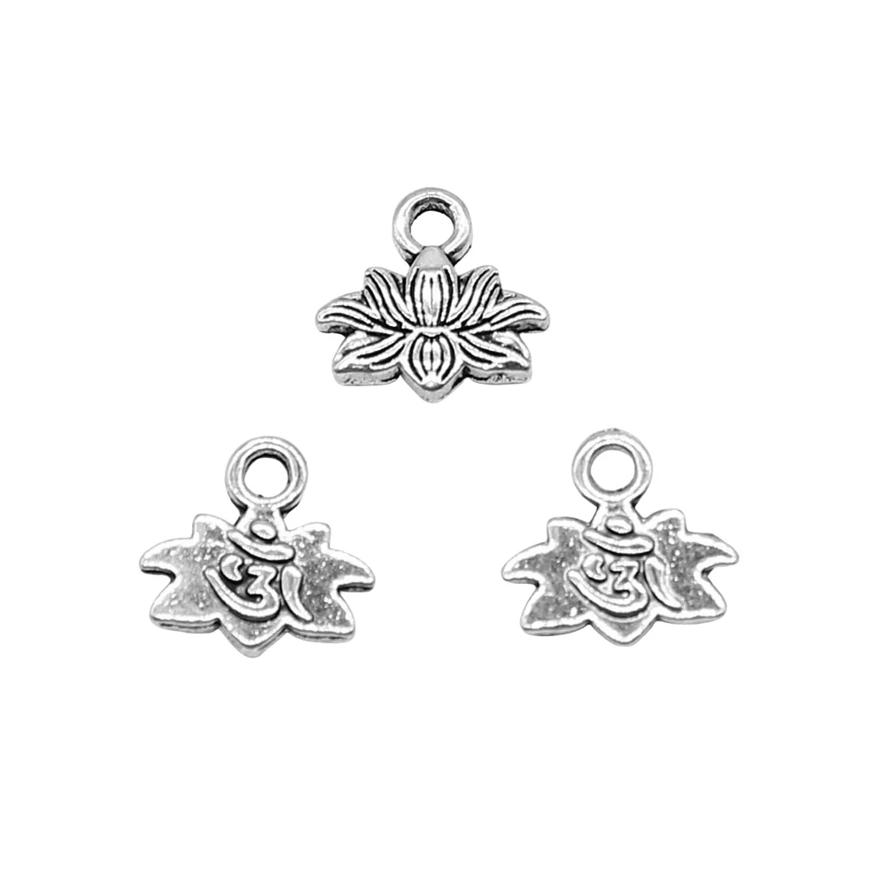 WYSIWYG 10pcs Charms Lotus Om Antique Silver Color 11x11mm Metal Alloy Charms Jewelry Diy Accessories