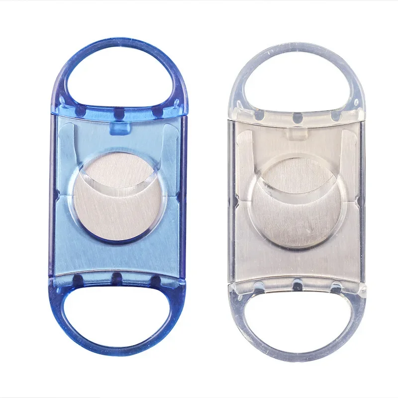 Portable Cigar Cutter Transparent Plastic Shell Cigar Tool Colorful Double-edged Cigar Cutter Travel Cigar Cutter Random Color