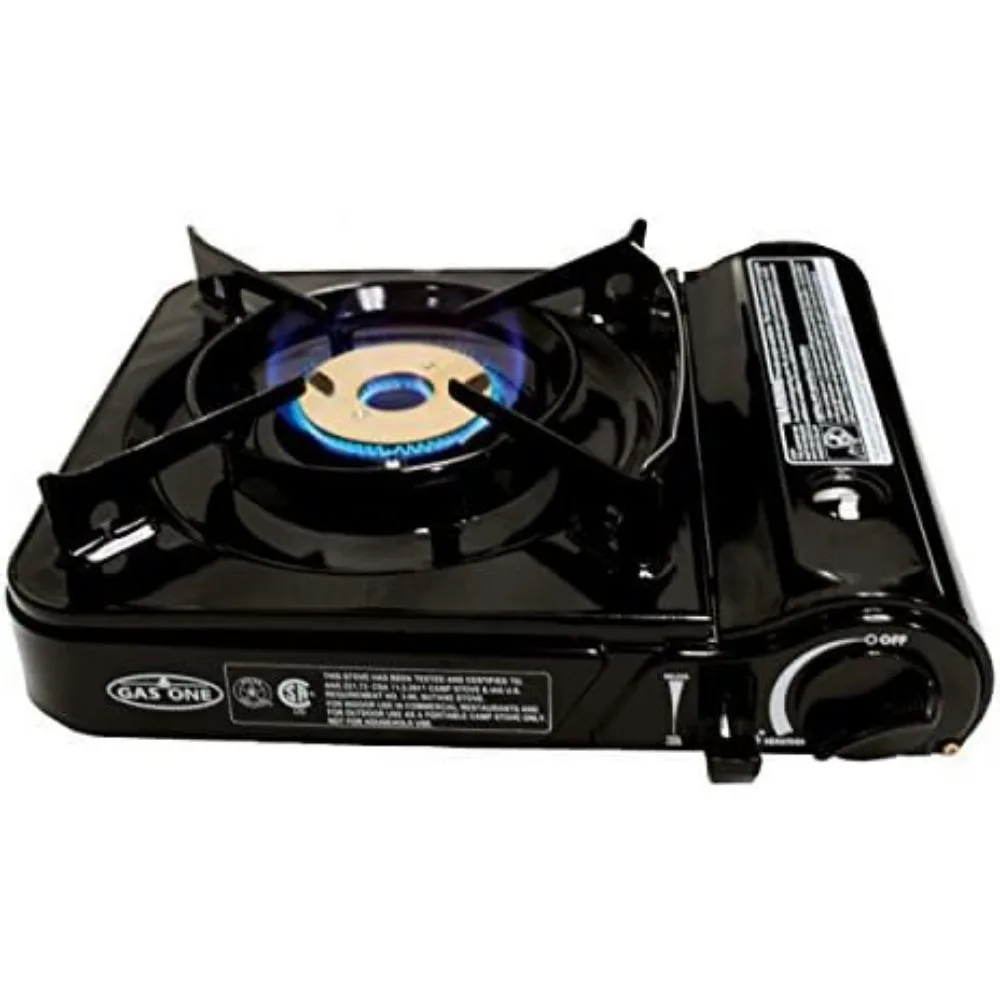Portable Dual Spiral Flame 11000 BTU Gas Stove with Heavy Duty Clear Carrying Case CSA Listed Black