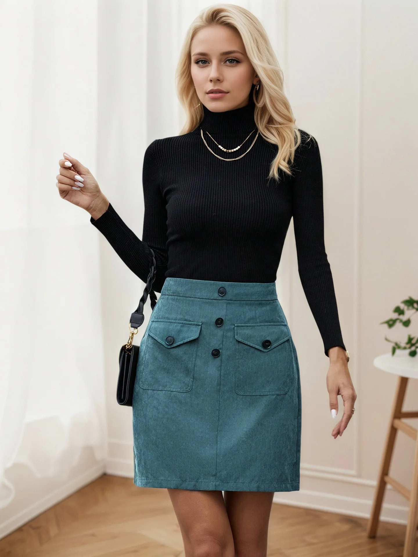 

Autumn and winter new short skirt, high waisted corduroy women's half skirt, A-line one-step skirt, hip hugging skirt, mini skir